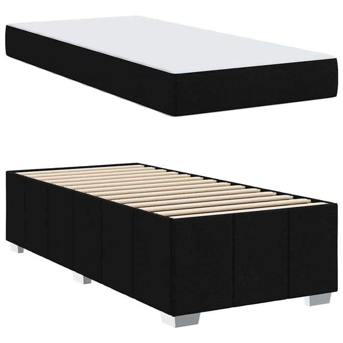 Lit avec matelas - UU - Noir - 90x200 cm - Tissu - Cadre à lattes - Confort ferme moyen - Respirant - Durable