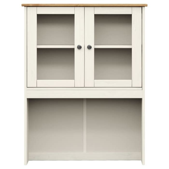 Dessus de commode en bois massif - WIENS - 78x30x100 cm - Blanc - Bois de pin massif - Portes en verre