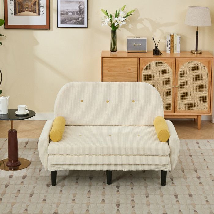 Canapé deux places - velours côtelé - pour salon pour servir lit de jour et de fauteuil relax - espace de rangement-couleur ivoire