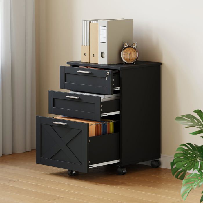 Caisson de bureau - Desserte à roulettes avec 3 tiroirs 40 x 48 5 x 68 cm - Armoire de bureau - Noir