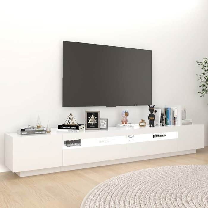 ASHATA Meuble TV avec lumières LED - Blanc 260x35x40 - MODERNE Meuble TV avec lumières LED - Blanc 260x35x40 cm 75505