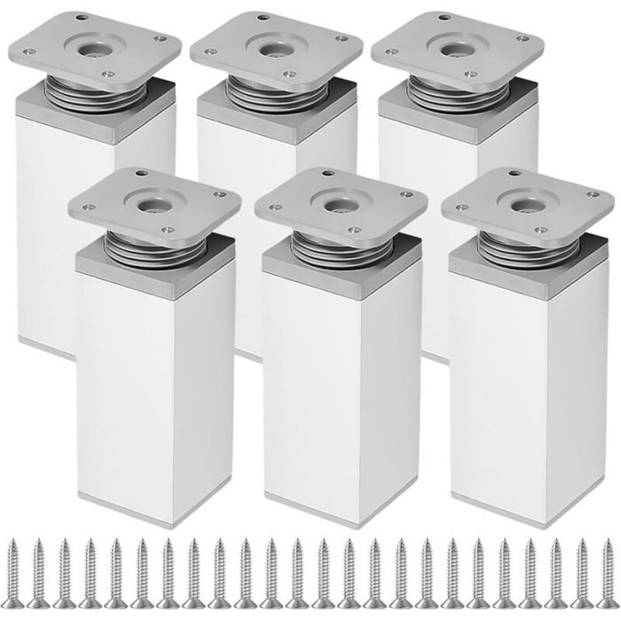Pieds de meuble réglables en hauteur 6 pièces pour chaises tables et canapés carrés (40 x 200 mm)