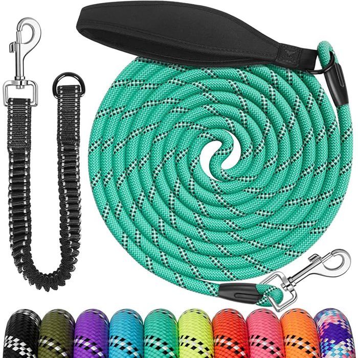Longe pour Chien 5m/10m/15m/20m/30m Laisse avec Ligne Elastique et Pivotant et Poignée Rembourrée Deux 30M × 8MM Aqua AQUA CORDE