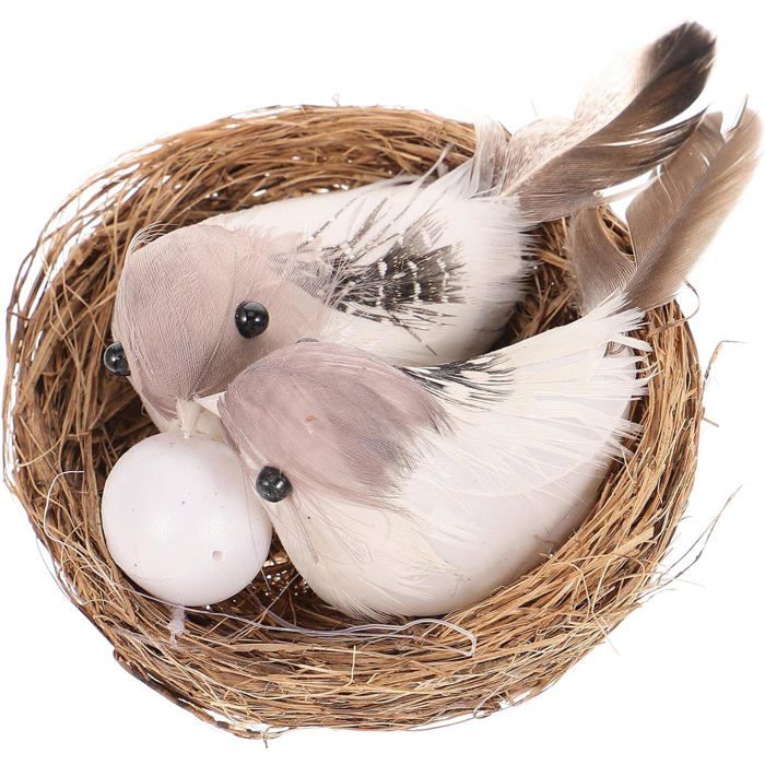Ensemble Décoratif Nid D'oiseau Artificiel en Rotin Faux Œufs ...