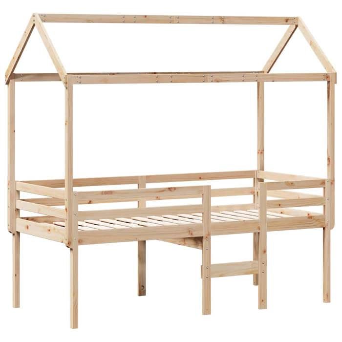 Hot Sale®Structure de Lit haut - SARAZYJ - Lit 1 personnes - Meuble de chambre - sans matelas - 80 x 200cm bois de pin massif - 4970