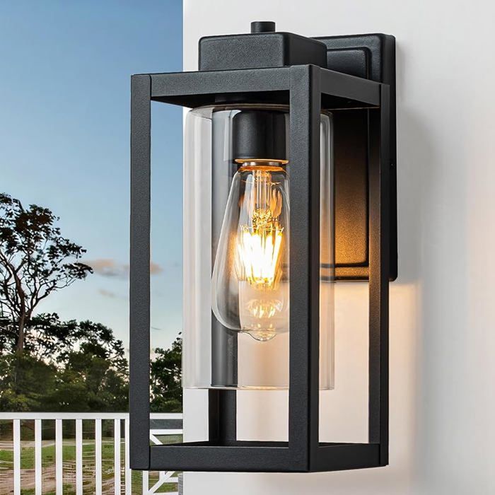 Applique Murale E27 Extérieure Jardin Luminaire Extérieur Mural Noir Lampe Exterieur Murale avec Verre Éclairage Mural 1