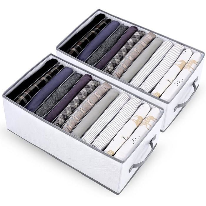 Boîte de Rangement Vetement 12 Grilles Armoire Organisateur de Vêtements 2PCS 12 Grilles (44x25x17cm) Gris Cla BOITE DE RANGEMENT