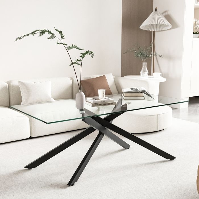 Table Basse Verre Axis - Table Basse Salon Transparente - Plateau Rectangulaire - Pieds Tubulaires en Métal - Design Moderne