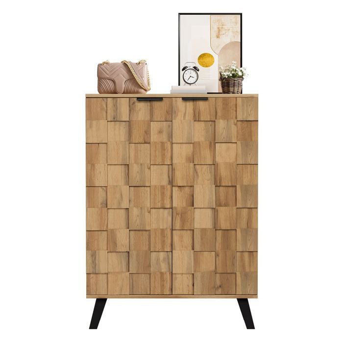 Buffet / meuble à chaussures - SOGEU - Moderne - 80x40x110 cm - 5 niveaux avec étagères réglables - Portes géométriques