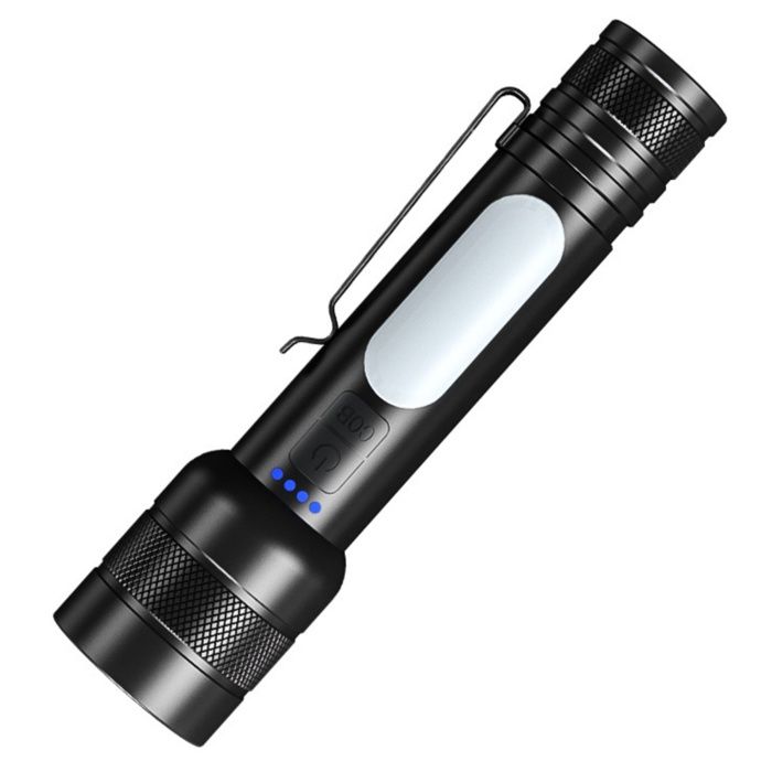 Lampe de poche 600LM 2600mAh Alliage daluminium Mise au point réglable Avec clip Portable rechargeable pour Camping familles