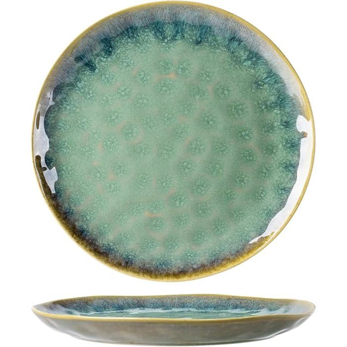 Assiettes Dessert en Porcelaine Assiette Plates pour 4 Personnes Service de Table Glaçure Réactive Petite Assiette vert SALADIER
