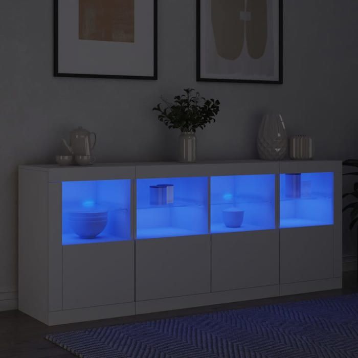 Décoratif - Buffet bas meuble de rangement avec lumières LED - blanc 163x37x67cm - Buffet salle à manger con2723770