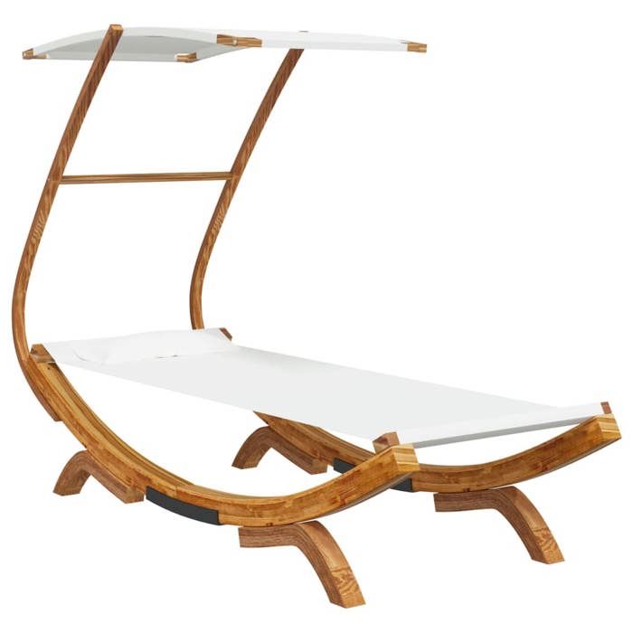 37107& CHIC Lit repos Bains de soleil lit de jour dextérieur avec auvent 100x190x134 cm Bois courbé massif Crème - 100x190x134 cm