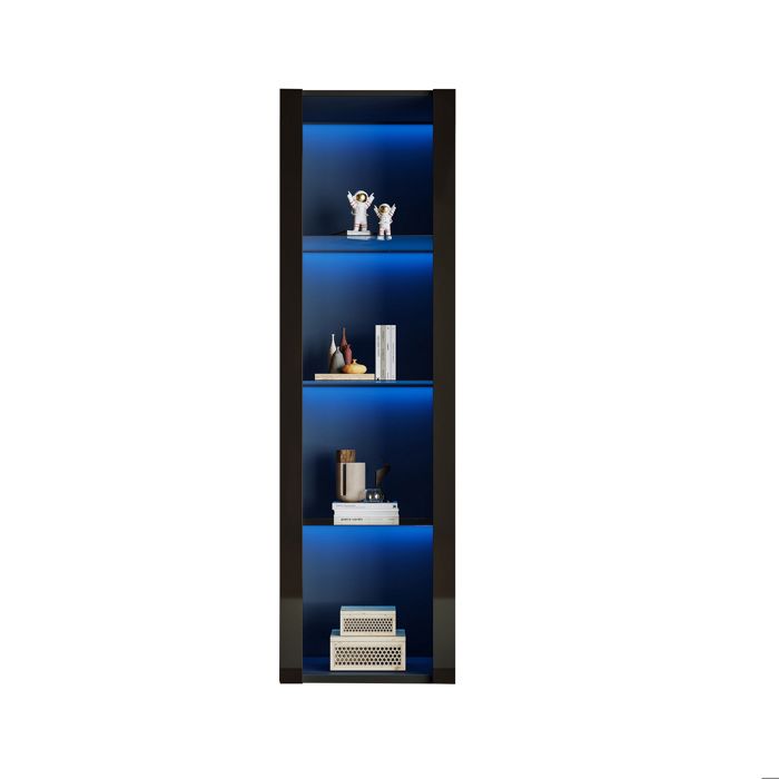 Vitrine noire laquée brillante avec LED 3 compartiments en verre 55*38*166 cm armoire haute design