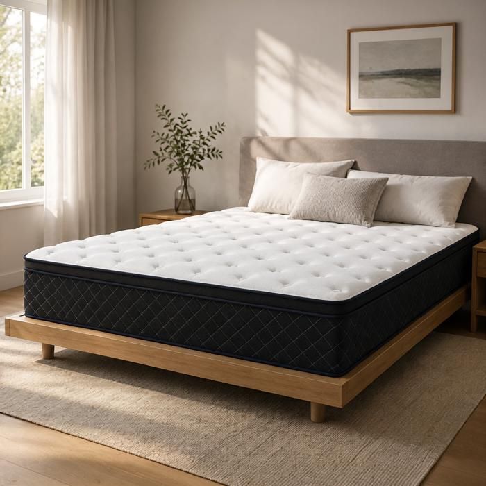 Matelas 140x190 cm Patbrela - Épais 26 cm Ressorts Ensachés Mousse à Mémoire de Forme Moyenne Ferme 7 Zones Respirant