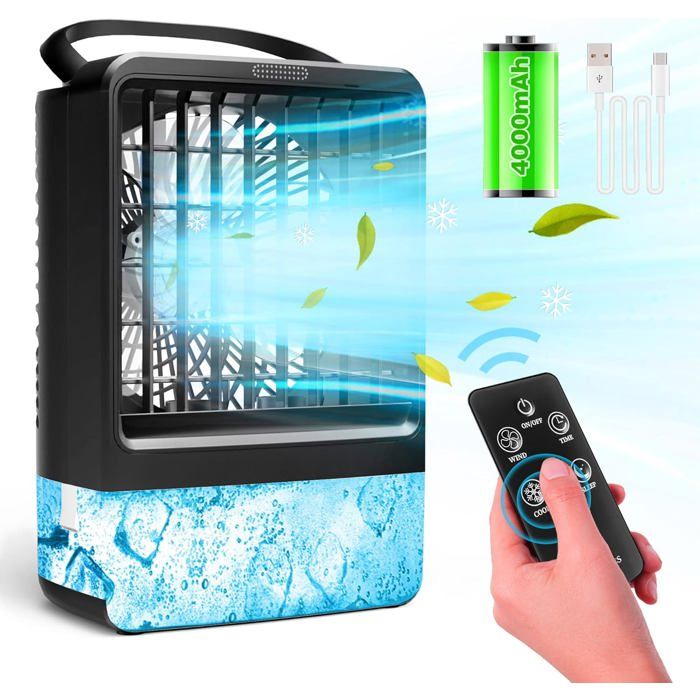 Climatiseur mobile 4000mAh 4 en 1 3 vitesses minuterie