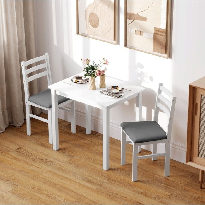 Ensemble table de cuisine et 2 chaises 3 pièces MDF blanc et gris gain de place 80 x 60 cm