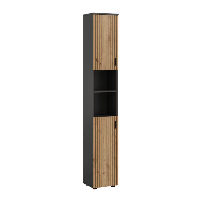 [en.casa] Colonne de salle de bain Mone 30 x 30 x 192 cm basalte et chêne artisan