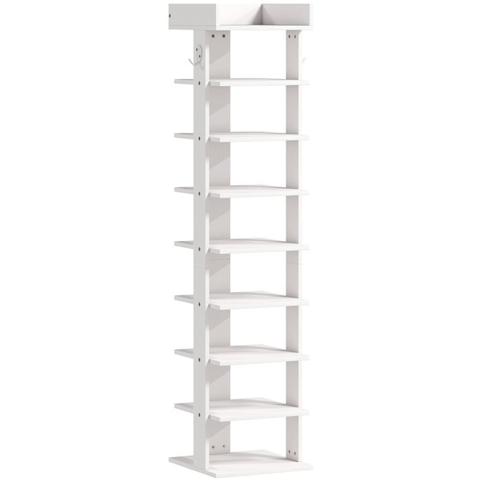 LIA Étagère chaussure à 9 niveaux range-chaussure jusquà 9 paires avec plateau supérieur 2 crochets 30x30x128 4cm blanc