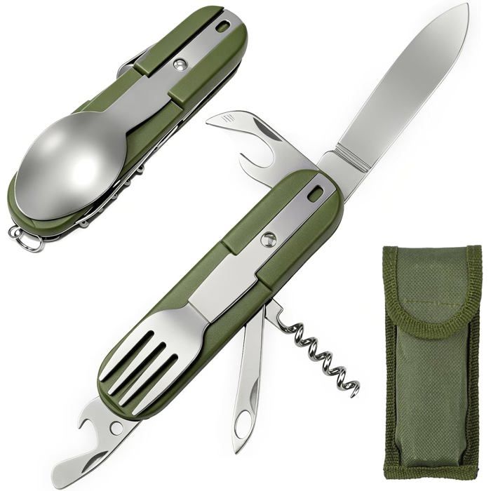 1PC Multifonction 7 en 1 Vaisselle de CampingCouverts Randonnée Couverts de Camping Pliable Détachable Portables Kit Couvert
