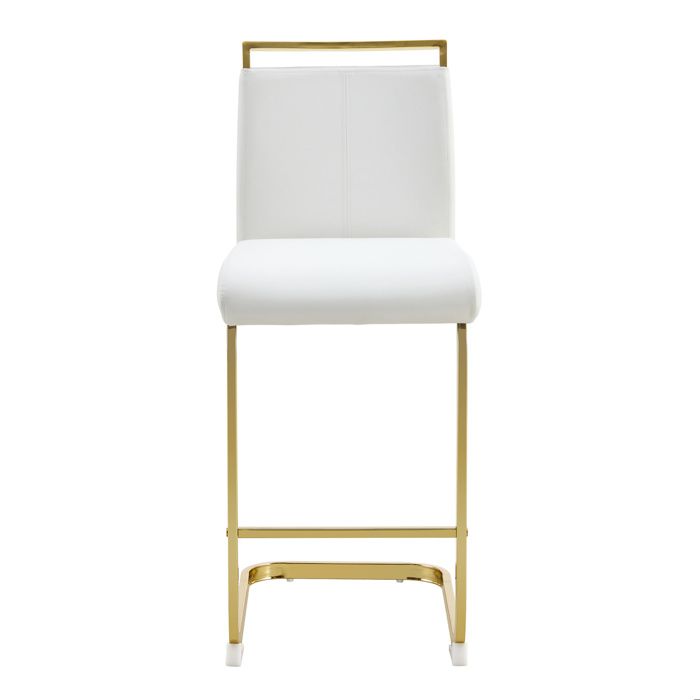 Lot de 2 tabourets de bar – style scandinave – simili PU blanc – pieds métal doré – 96 5 cm