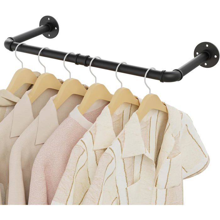Porte-manteau mural en fer galvanisé noir 64 cm - étagère polyvalente 40 kg