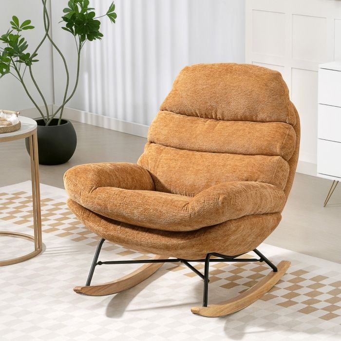 Zitty Fauteuil à Bascule Jaune Rocking Chair Rembourré Confortable Pieds Acier et Bois 80x103x91cm