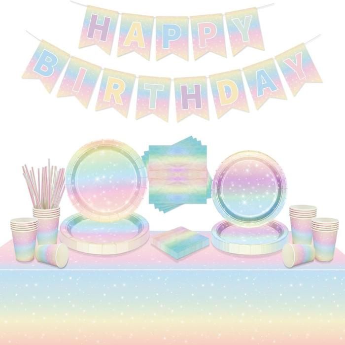 Ensemble de décorations danniversaire arc-en-ciel pastel