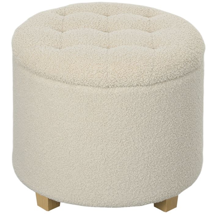 Pouffe rond avec rangement couvercle et pieds en bois de pin 40 5 L crème blanc pour salon