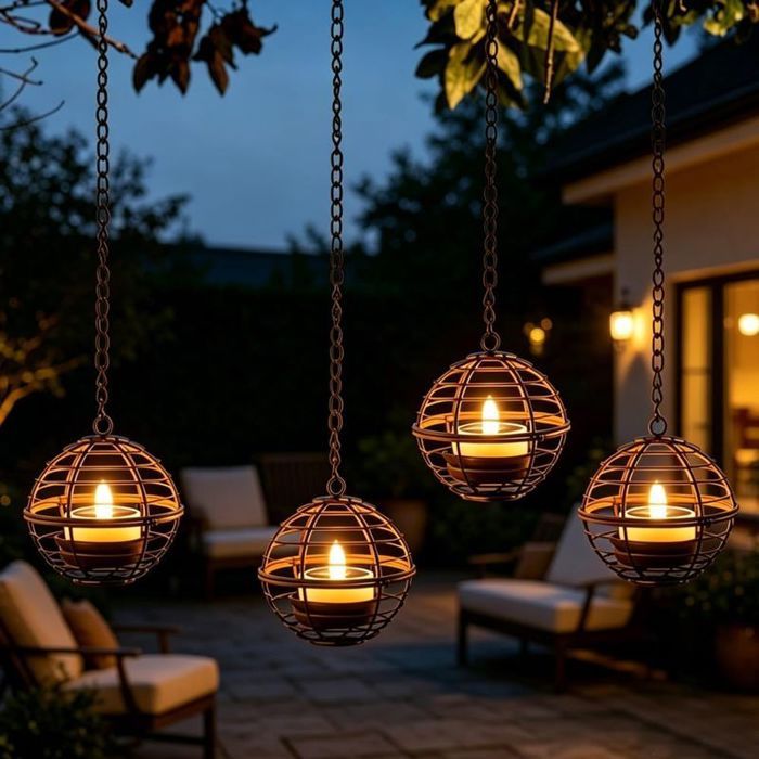 4pcs Lanternes solaires dextérieur à suspendre - Éclairage LED écologique Design rétro en fer forgé - Jardin terrasse - IP44