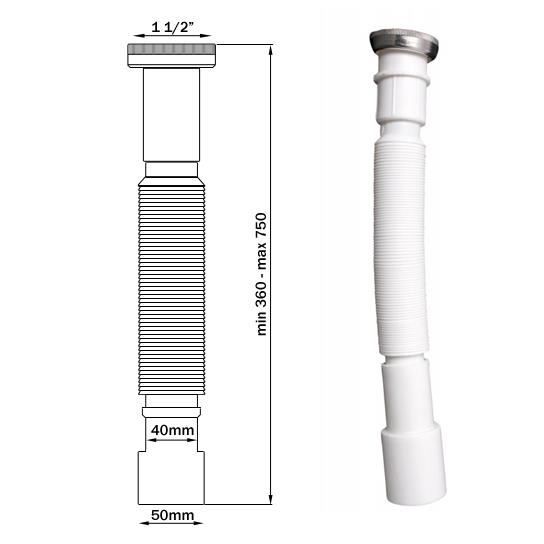 Siphon réglable chromé 32mm avec tuyau Wirquin