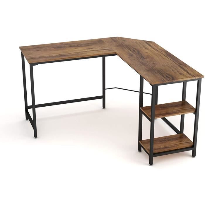 Bureau D'Angle En L COSTWAY - Réversible, Étagères Réglables, Cadre Métal 130kg, Gain De Place