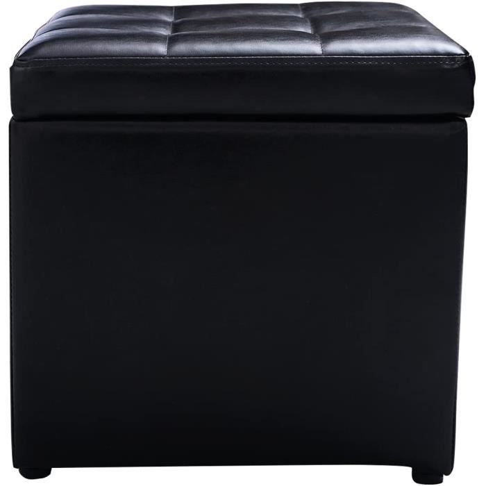 Tabouret Pouf Coffre en Cube Boîte de Rangement en Bois et Cuir PU Repose-Pied avec Espace de Stockage et 4 Pieds pour Salon