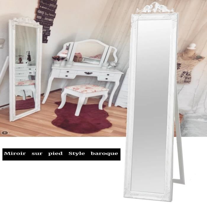 FIHERO - Miroir sur pied Style baroque 160 x 40 cm Blanc