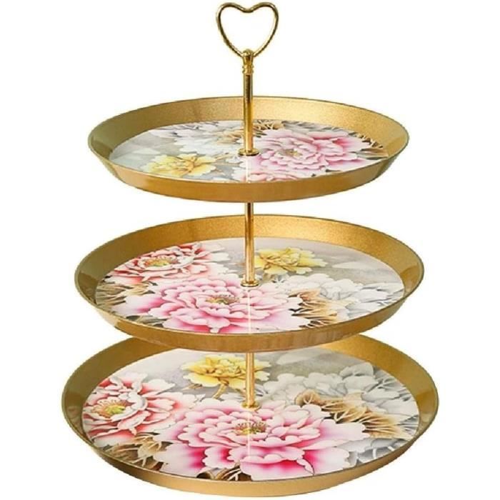 Présentoir à Gâteaux 3 Niveaux, Support Gateau avec Tige métallique