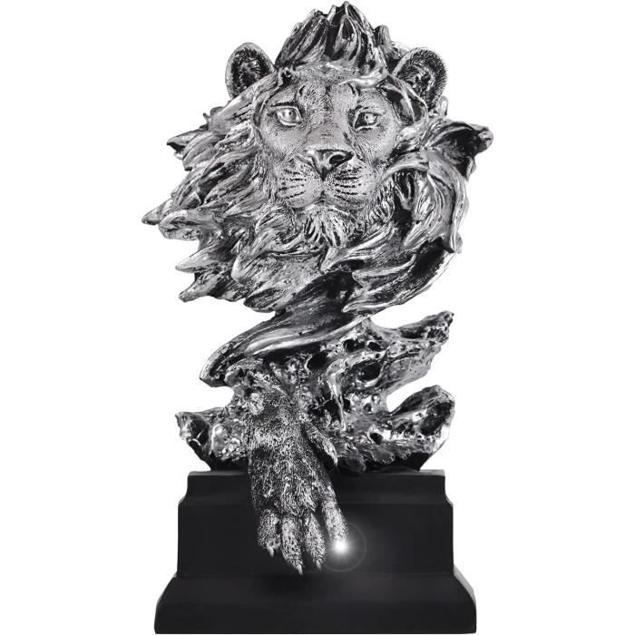 Statue De Lion à Droite, En Pierre, H. 53 Cm, 39 Kg, Grise, Résistante Au Gel, En Pierre Moulée, Pour Extérieur