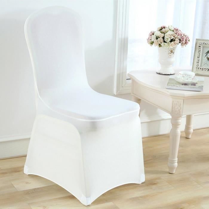 Housses de chaise - Universelles - Lot de 6 - Élastiques - Lavables - Blanches
