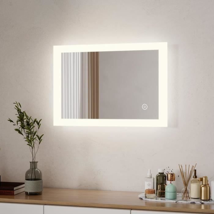 Miroir De Salle De Bain LED - 50x70cm - Éclairage 6500K - Tactile Et étanche IP67 - Design Moderne