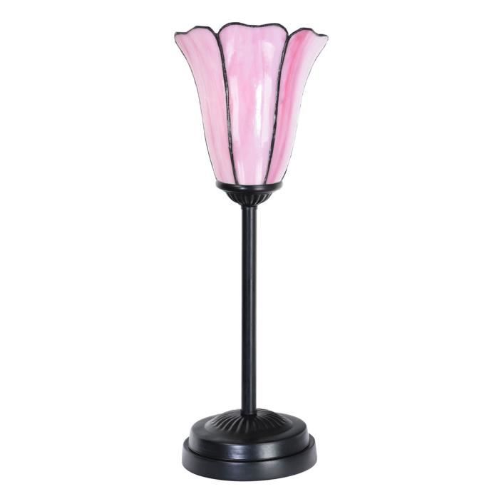 Coloured By Art - Tiffany Lampe - Lampe de table Tiffany slim noire avec Liseron Pink