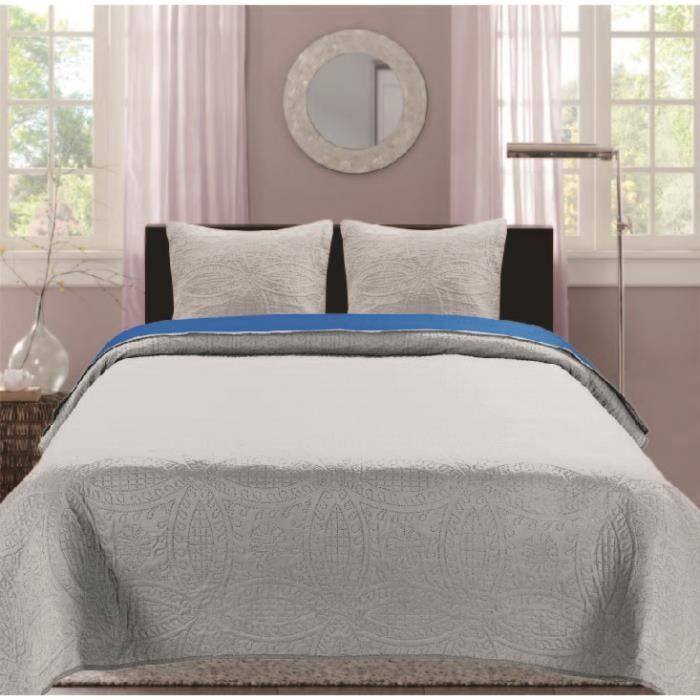 Couvre-lit D/écoration de Chambre,Entretien Facile Ensemble De Literie 3 Pi/èCes,Blanc,230 250cm Siunwdiy Couvre-lit matelass/é r/éversible avec 2 taies doreiller