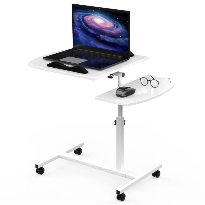Table pour Ordinateur Portable à roulettes avec Panneau Inclinable - Blanc
