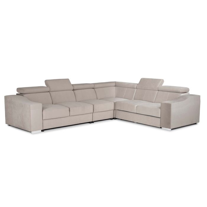LUCKY - Canapé d’angle convertible réversible en velours beige LUCKY - Canapé d’angle convertible réversible en velours beige