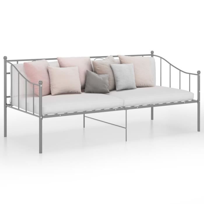 Lit Banquette en Métal - 90x200cm - A lattes - 2 places - Contemporain - Design