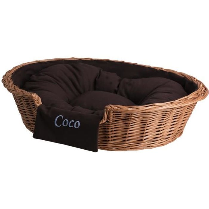 Corbeille ovale en osier pour chien et chat coussin brodé large ouverture