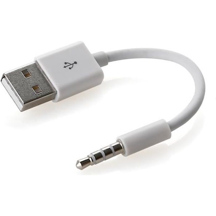 Cable Adaptateur USB 3.5mm Sync Jack Data Chargeur Recharge pour Apple Ipod Shuffle 3ème à 7ème génération