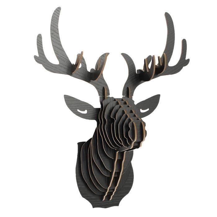 SHABOZ Décoration Murale Tête De Cerf Antler Bricolage 3D Puzzle En Bois Sculpture Suspendue Faux Tête De Cerf Tentures Murales Créatives Pour Salon, Chambre, Hôtel