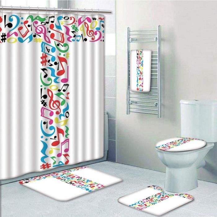 AIDEMEI Ensemble Rideau De Douche Jamaïque Rasta 4 Pièces - Rideau Étanche 180x180cm + Tapis Antidérapants
