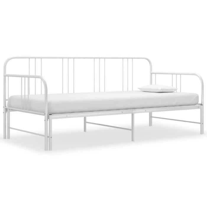 🌟NEW🌟- Cadre de canapé-lit extensible Canapé Lit Banquette Lit en Fer pour Enfants ou Adulte Blanc Métal 90x200 cm ☆4260