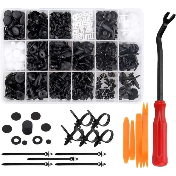 ZHOUXI - 415 Pcs Rivet Clips Plastique, Rivet Plastique Fixation de Protection, Clips Voiture Noir Blanche Universel.