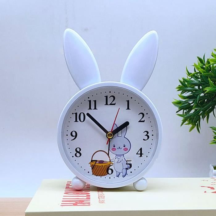 Réveil Chambre Enfants Mignon Lapin réveil Silencieux sans tic-tac Horloge veilleuse Voyage Horloge, à Piles Horloge de Table Horloge de tête de lit (Color : Roze